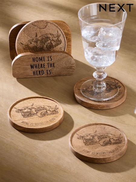 Set Of 4 Hamish Wooden Coasters In Holder