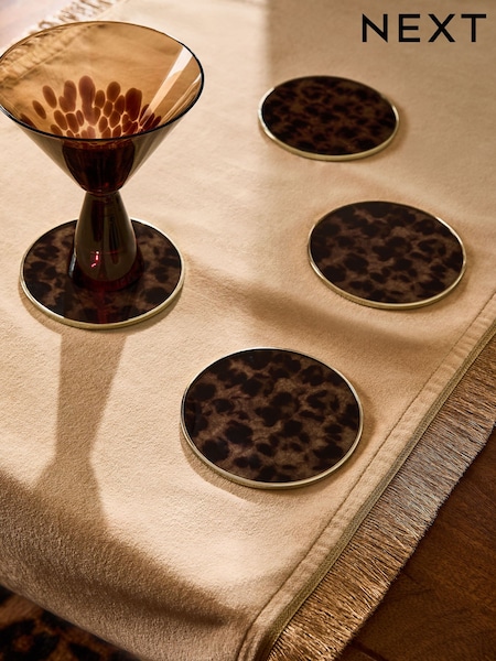 Set Of 4 Tortoiseshell Effect Glass Coasters