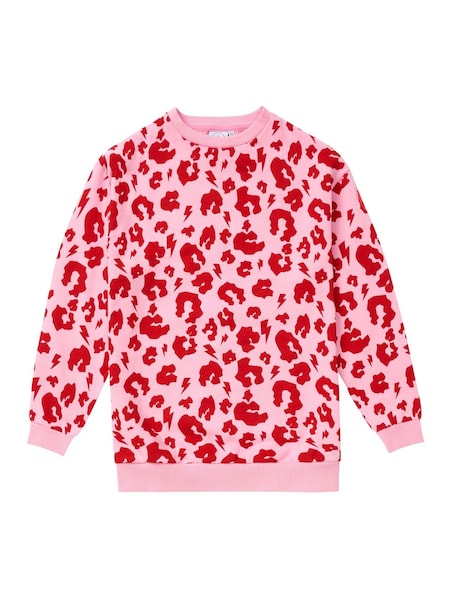 SCAMP & DUDE Pink Kids Oversized Sweatshirt Leopard & Lightning Bolt (V30076) | £36 - £38