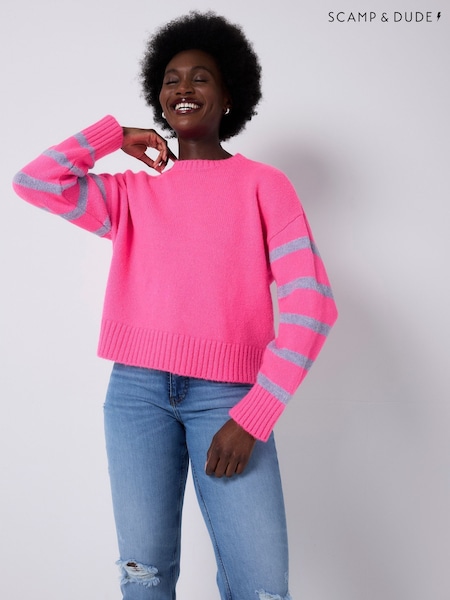 SCAMP & DUDE Pink Crew Neck Jumper with Stripe (V30090) | £79
