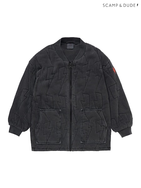 SCAMP & DUDE Black Kids Quilted Bolt Bomber Jacket Cotton (V30096) | £65