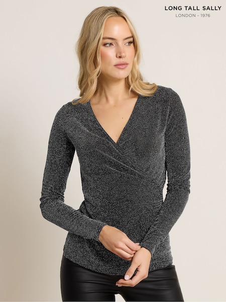 Long Tall Sally Black Wrap Top (V30245) | £28