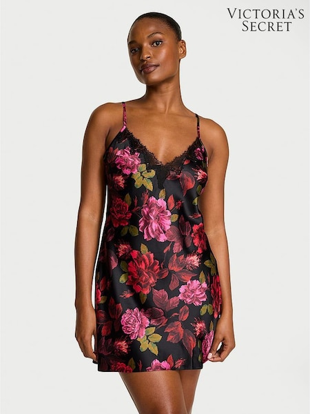 Victoria's Secret Red Floral Rose Satin Lace Trim Slip Dress (V30300) | £69
