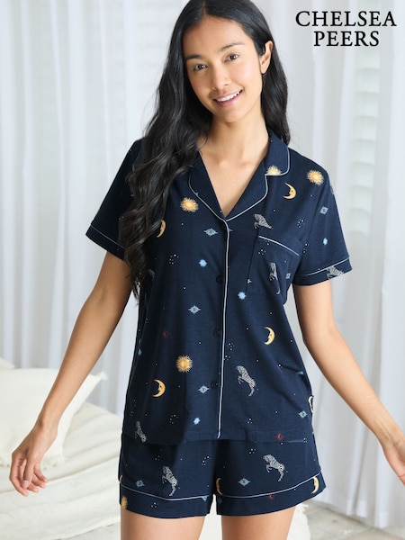 Chelsea Peers Blue TENCEL™ Modal Celestial Zebra Short Pyjamas Set (V30434) | £45