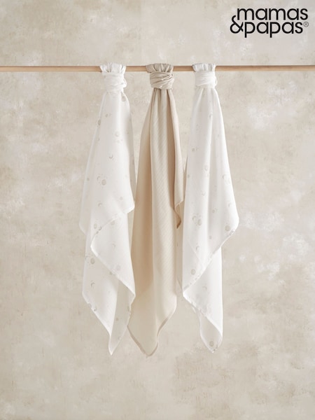 Mamas & Papas Cream 3 Pack Muslin Squares Bunny (V30476) | £22