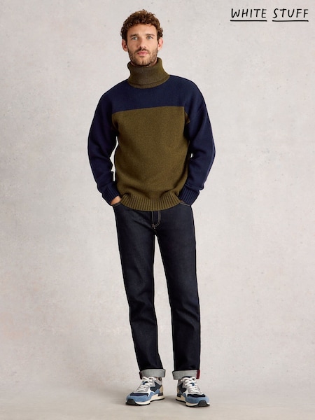 White Stuff Green Ryde Colourblock Roll Neck Jumper (V30545) | £65