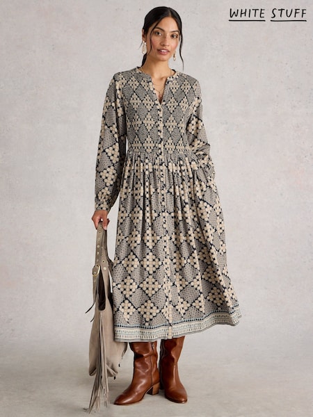 White Stuff Blue Hattie Shirred Dress (V30559) | £75