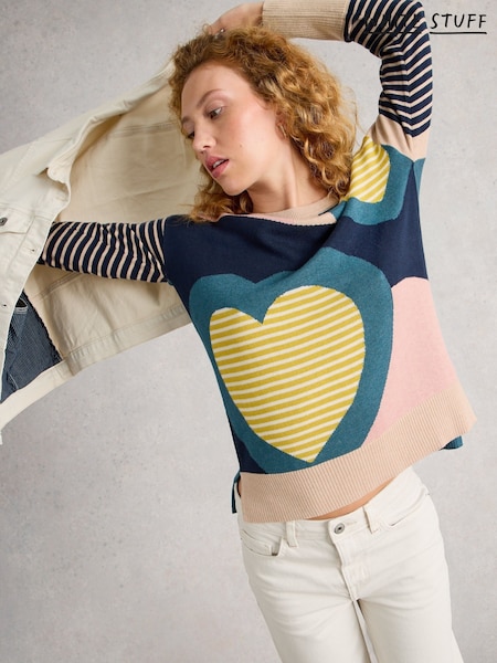 White Stuff Pink Olive Heart Jumper (V30563) | £59