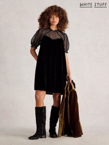 White Stuff Black Lea Velvet Dress (V30574) | £89