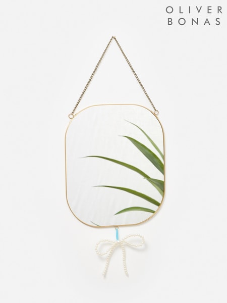 Oliver Bonas Gold Beaded Bow Drop Hanging Mirror (V30638) | £30