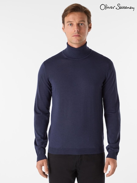 Oliver Sweeney Blue Merino Wool Roll Neck Jumper (V30646) | £129