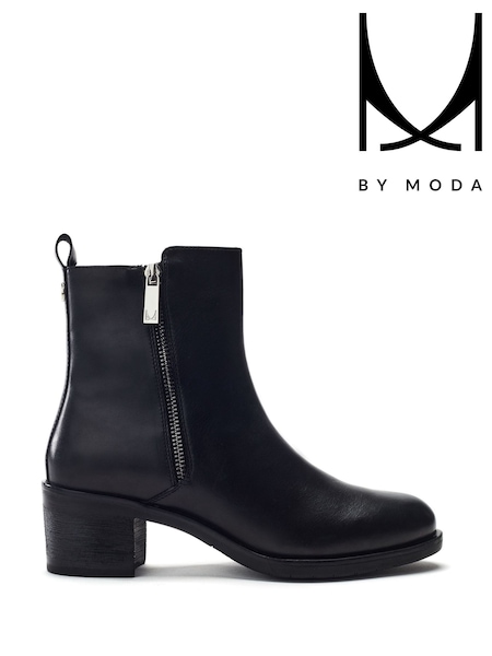Moda in Pelle MbyModa Patricio Ankle Side Zip Block Heel Leather Boots (V30670) | £69