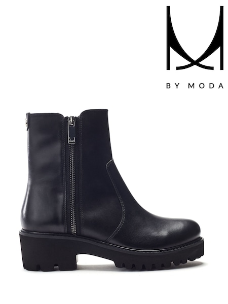 Moda in Pelle MbyModa Ocaso Double Zip Chunky Ankle Black Boots (V30675) | £69