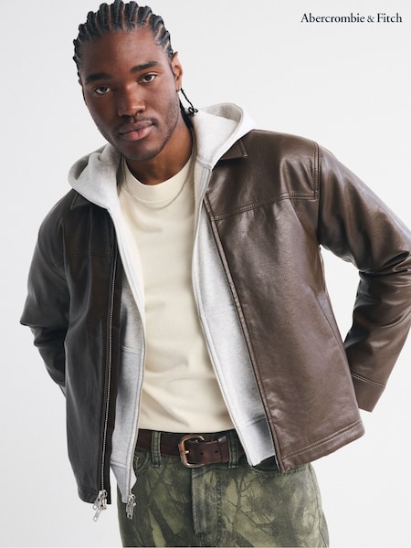Abercrombie & Fitch Brown leather Mid Length Zip Jacket (V30798) | £120