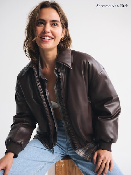 Abercrombie & Fitch Brown Faux Leather Short Bubble Hem Coat (V30904) | £135