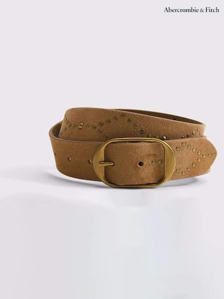 Abercrombie & Fitch Brown Suede Chunky Squoval Studded Belt (V30919) | £52
