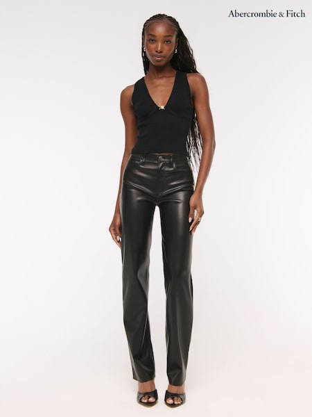 Abercrombie & Fitch Black Leather High Rise 90s Relaxed Trousers (V31050) | £72
