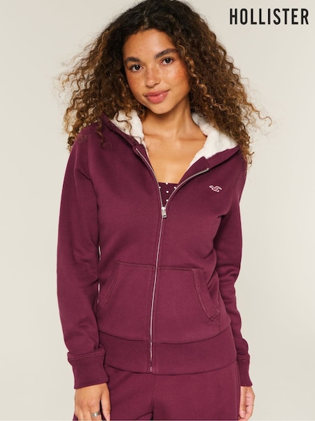 Hollister Red Logo Zip-Through Hoodie With Cosy Lining (V31129) | £50