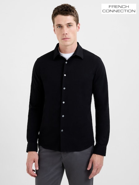 French Connection Black Cotton Blend Long Sleeve Button-Up Stretch Shirt (V31146) | £49