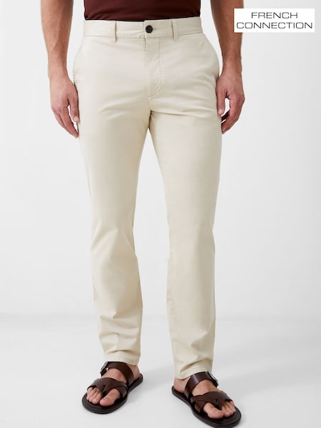 French Connection Cream Cotton Stretch Slim Fit Chino Trousers (V31150) | £49