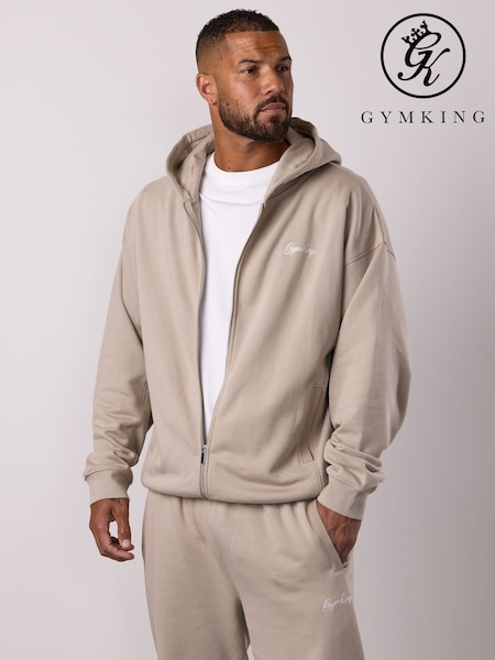 Gym King Light Sand Script Relaxed Fit Full Zip Hoodie (V31184) | £60
