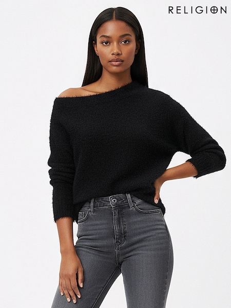 Religion Black Boatneck Natural In Soft Feather Yarn Jumper (V31189) | £70