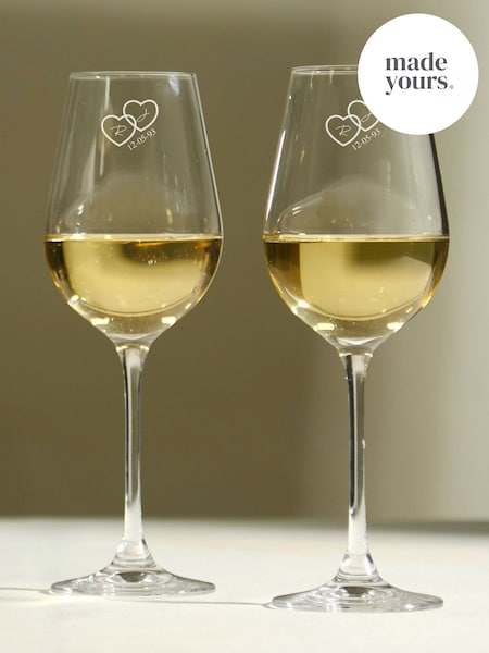 Personalised Couple's Heart Crystal White Wine Glasses (V31330) | £36