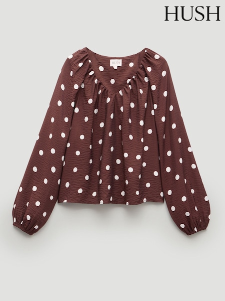Hush Brown Printed Airflow V-Neck Blouse (V31360) | £85