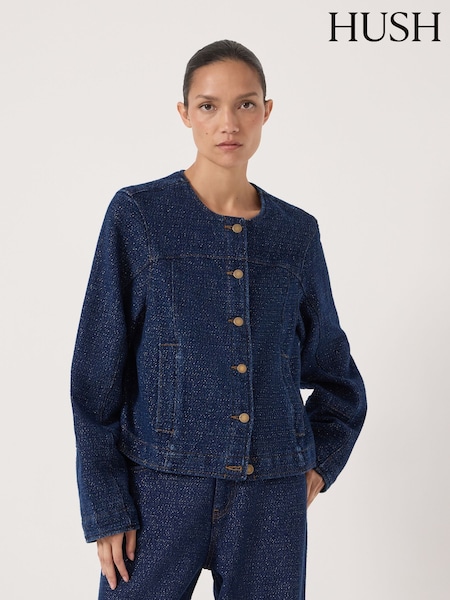 Hush Blue Lurex Collarless Denim Jacket (V31376) | £145