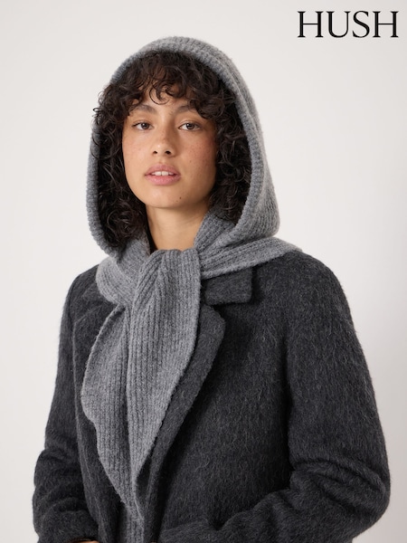 Hush Grey Knitted Hooded Scarf (V31386) | £40