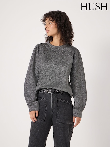 Hush Grey Emily Sparkle Puff Sleeve Jersey Top (V31393) | £70