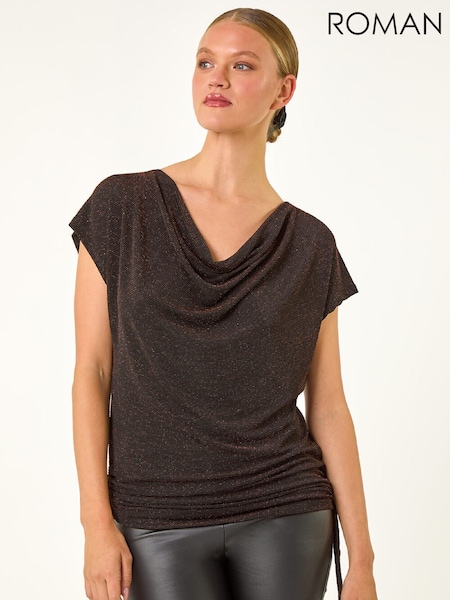 Roman Metallic Glitter Cowl Neck Stretch Blouse (V31422) | £42