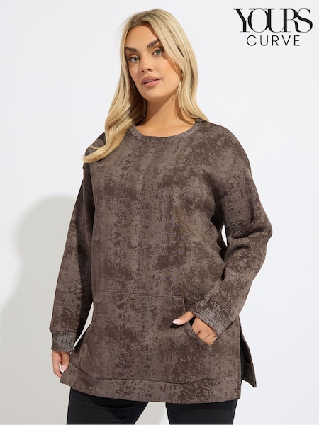 Yours Curve Brown Abstract Pocket Sweatshirt (V31462) | £29