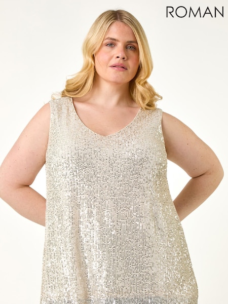 Roman Metallic Curve Sequin V-Neck Stretch Vest (V31463) | £42
