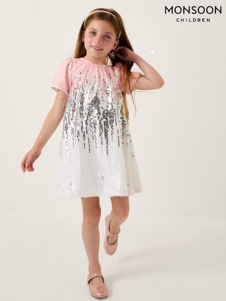 Monsoon White Sequin Ombré Dress (V31509) | £42 - £46