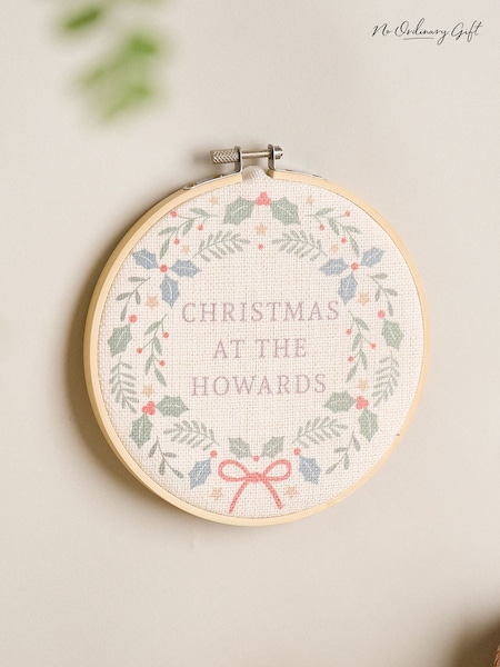 Personalised Christmas Wreath Linen Hoop by No Ordinary Gift (V31541) | £25