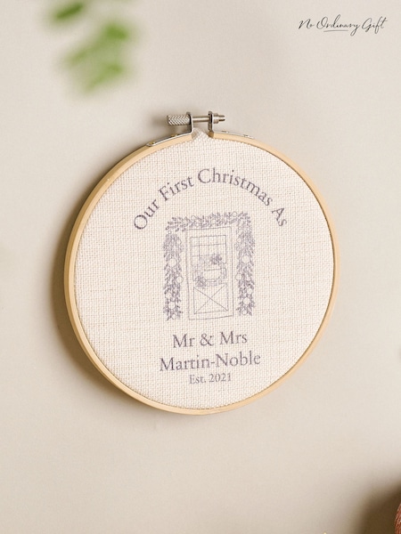 Personalised First Christmas Linen Hoop by No Ordinary Gift (V31543) | £25