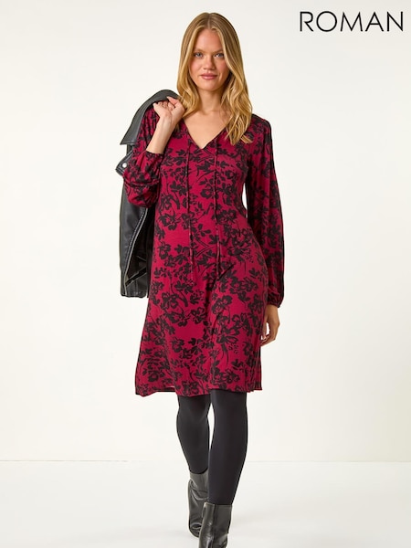 Roman Red Floral Jersey Swing Dress (V31567) | £48