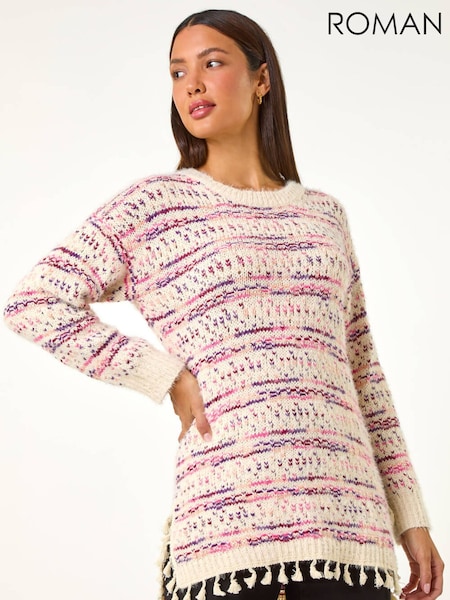 Roman Pink Boucle Fringe Hem Tunic Jumper (V31571) | £45