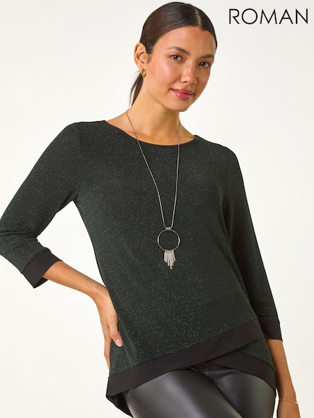 Roman Green Brillo Contrast Band Stretch Tunic Top (V31574) | £45