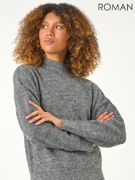 Roman Grey Sequin Detail High Neck Jumper (V31580) | £42