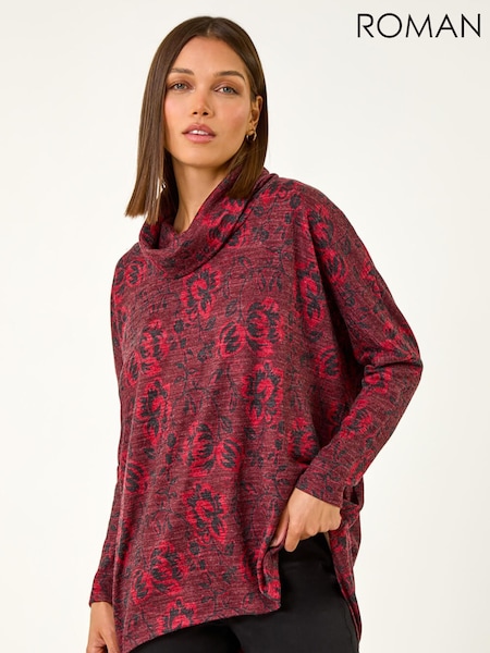 Roman Red Aztec Print Relaxed Cowl Neck Stretch Blouse (V31600) | £36