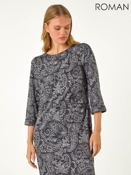 Roman Grey Paisley Button Detail Shift Dress (V31601) | £48
