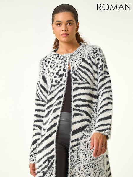 Roman Grey Abstract Animal Print Fluffy Cardigan (V31604) | £55