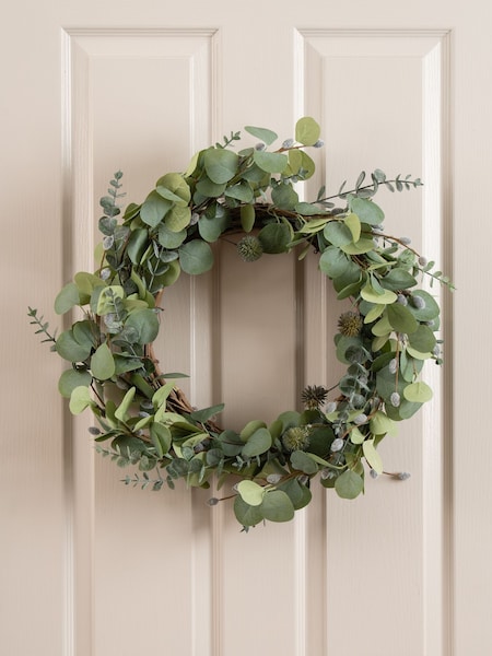 Scottish Everlastings Ltd Green Artificial Eucalyptus & Pussy Willow Wreath (V31618) | £32