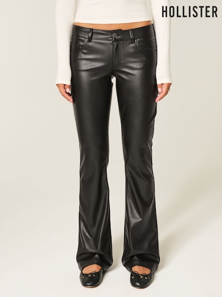 Hollister Low Rise Bootcut Flare Faux Leather Black Trousers (V31629) | £50