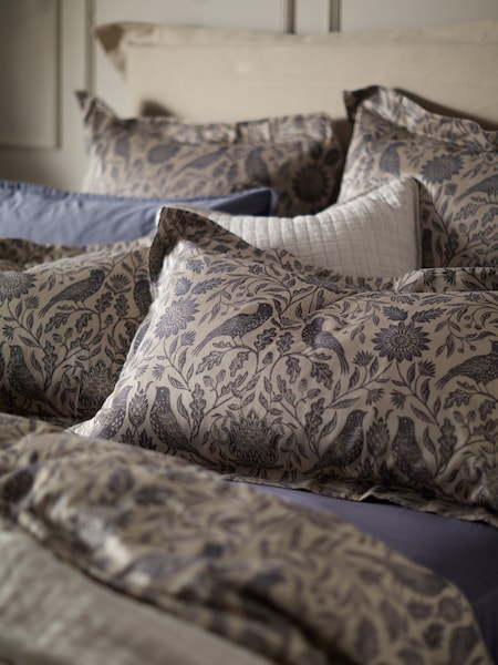 Secret Linen Store French Blue Birdie Jacquard Pillowcase (V31837) | £20
