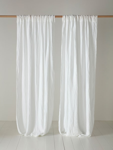 Secret Linen Store White 100% Linen Loop Top Single Curtain (V31844) | £75 - £125