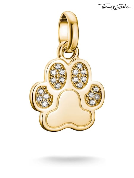 Thomas Sabo Gold Plated Charm Connect Paw Pendant With Stones (V31926) | £65