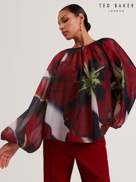 Ted Baker Blue ELAIA - Printed Organza Puff Sleeve Blouse (V31931) | £139